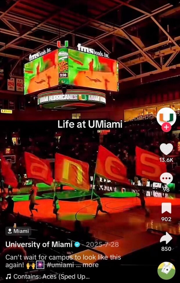 TikTok from the University of Miami showing different clips of life on campus