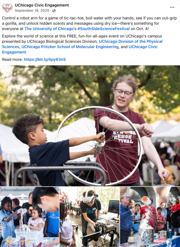 University of Chicago's Civic Engagement Facebook page promoting an upcoming event
