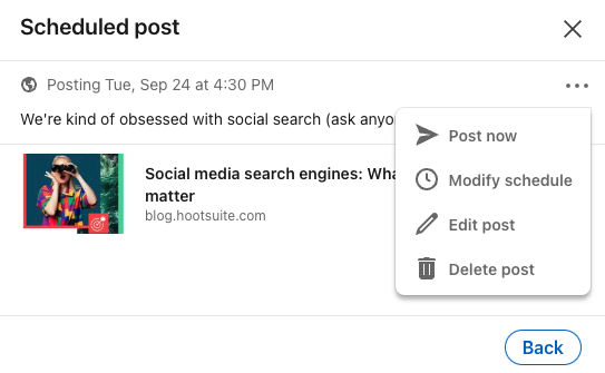 LinkedIn scheduler: viewing scheduled posts