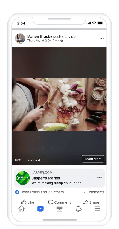 Facebook video ad preparing food on a cutting board