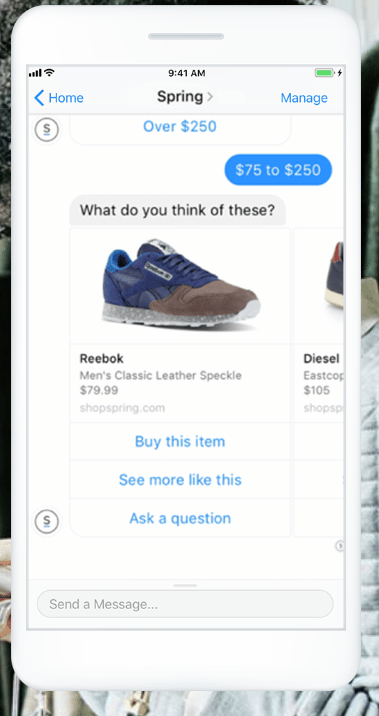 Facebook messenger Reebok sneakers ad