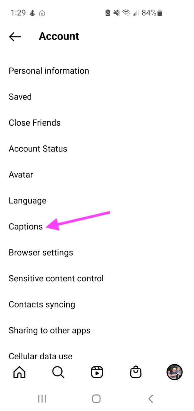 captions button under account