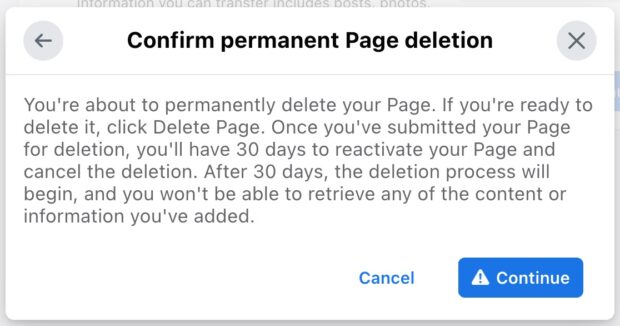 confirm permanent page deletion