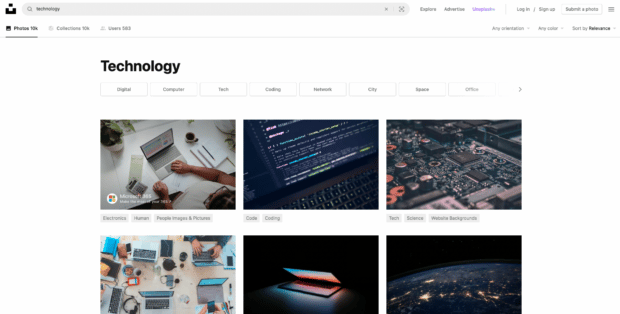 Unsplash technology search