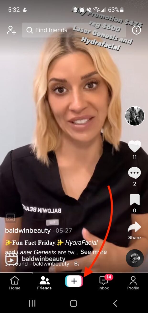 hit plus icon to record TikTok video