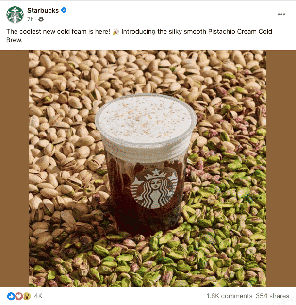 an example of a facebook post by starbucks featuring a seasonal drink