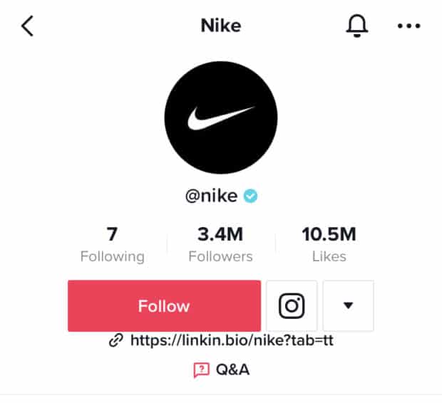 Nike TikTok profile