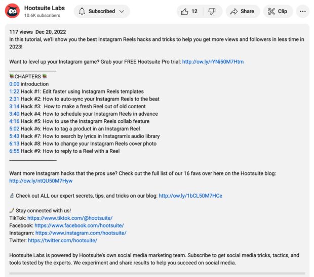 Hootsuite Labs video timestamps