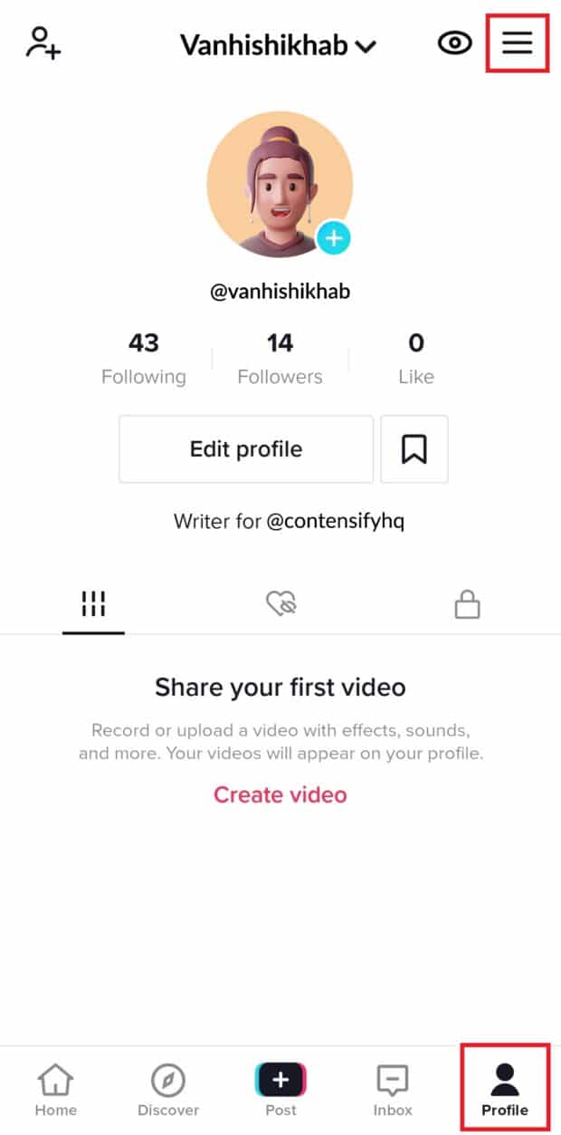 Example of a TikTok profile