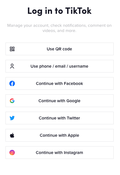 TikTok login page QR code