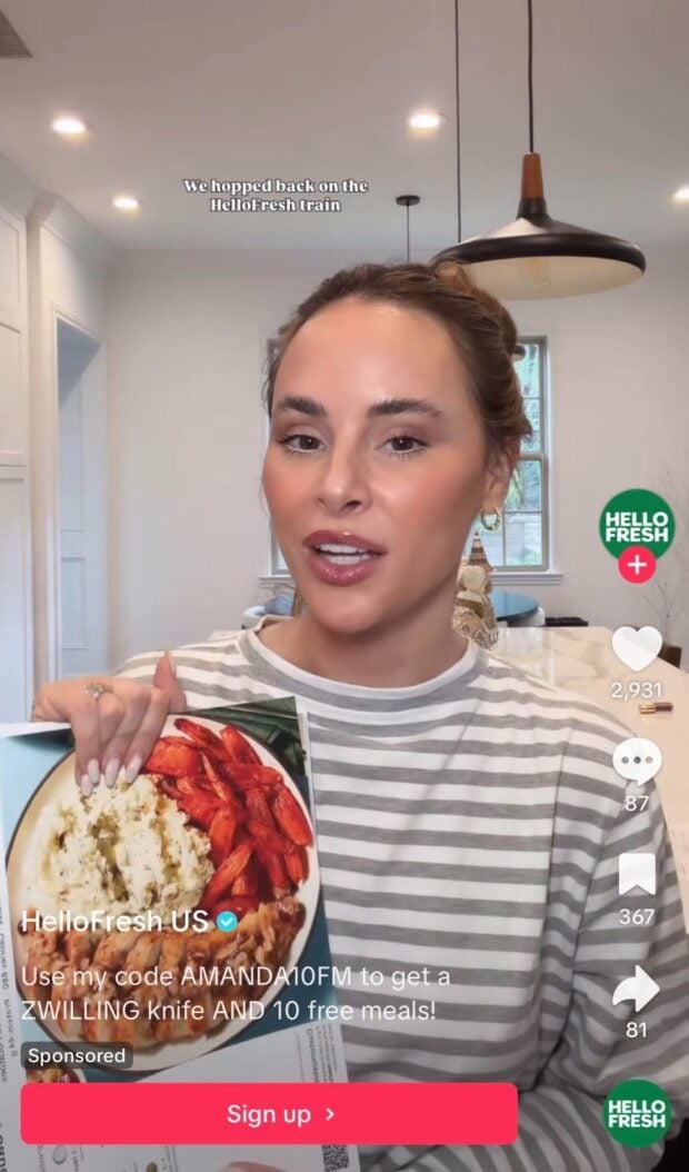 Sponsored TikTok from HelloFresh featuring a creator
