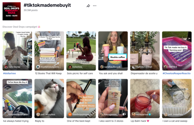 Videos on TikTok that include the hashtag #TikTokMadeMeBuyIt