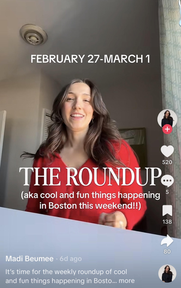 TikTok post from Madi Beumee highlighting local Boston events