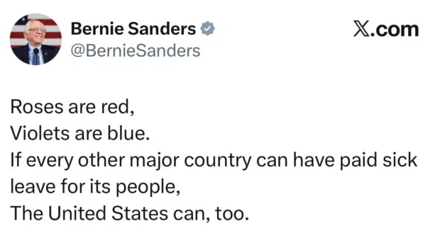 Valentine's Day-themed Tweet from Bernie Sanders