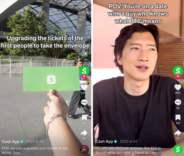 TikTok videos from Cash App featuring different formats and styles