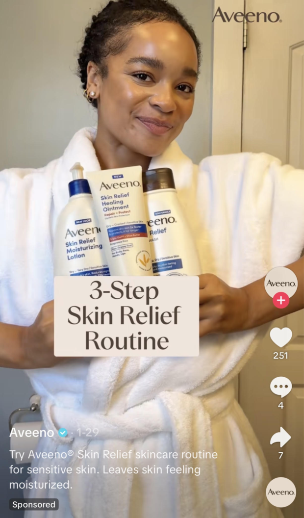 A product demo video on TikTok from Aveeno