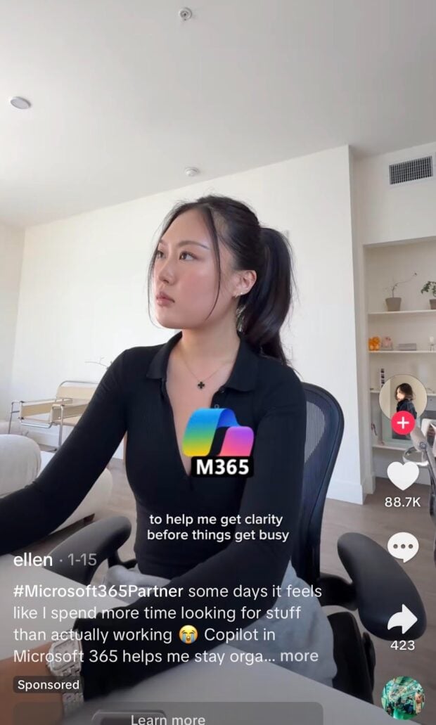 Creator filming a sponsored TikTok about Microsoft 365 productivity tools