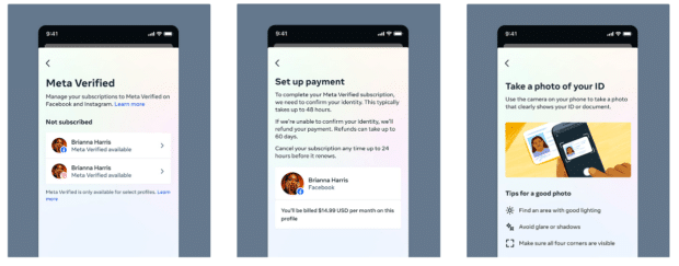 Meta verification process Set up payment and take ID photo