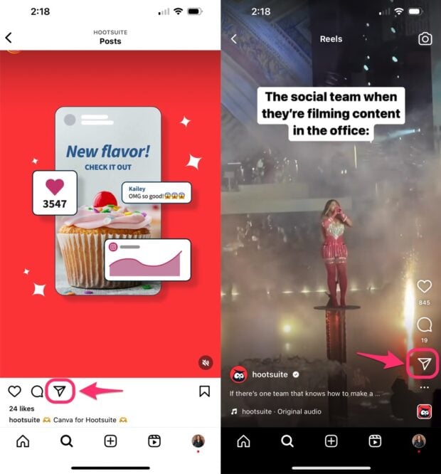 Share button on Instagram posts