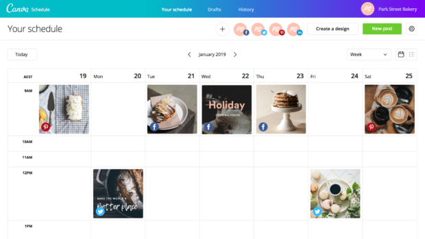 Canva offre des fonctionnalités de planification des réseaux sociaux avec un calendrier