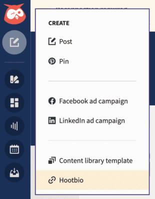 Navigating to the Hootbio section in the Hootsuite dashboard