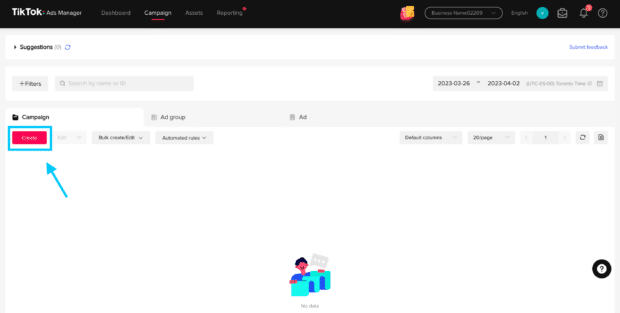 TikTok Ads Manager create campaign