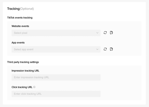 TikTok events tracking and third party tracking settings