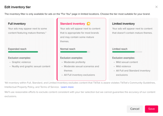 edit inventory tier full standard and limited inventory