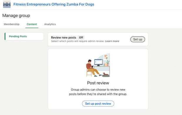 manage group content review new posts