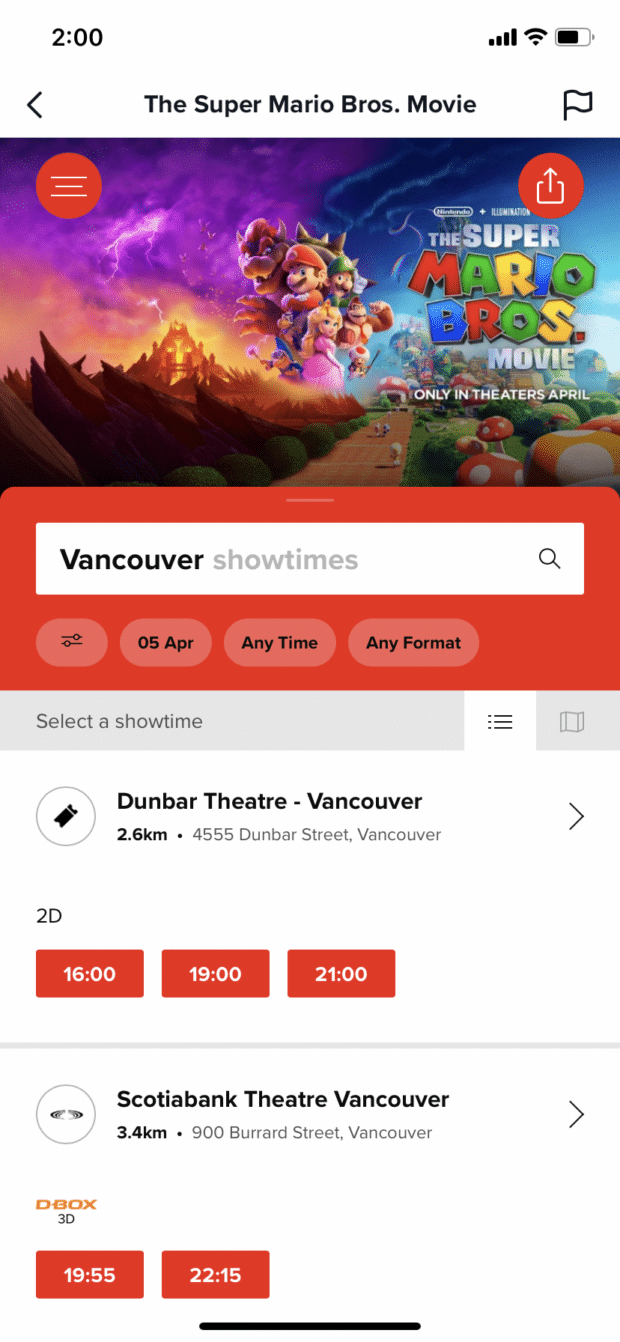 super mario bros movie vancouver showtimes