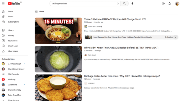 cabbage recipe search results