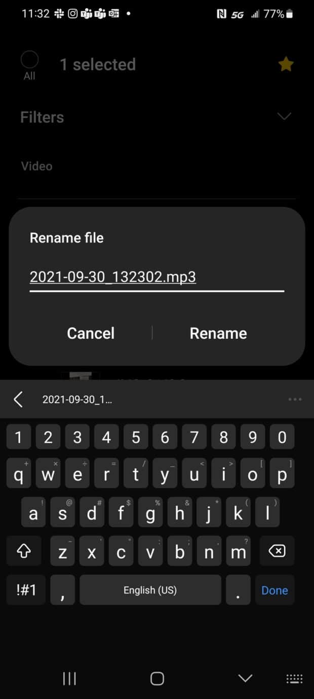 renommer le fichier pour remplacer l’extension MP4 par MP3 sur un téléphone Android 