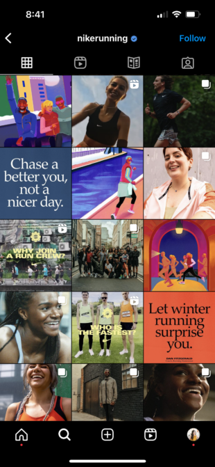 Nike Running diverse palette and image selection