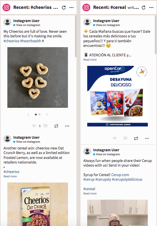 Hootsuite Streams hashtag cereal or cheerios