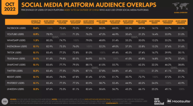 les audiences des plateformes de médias sociaux se chevauchent