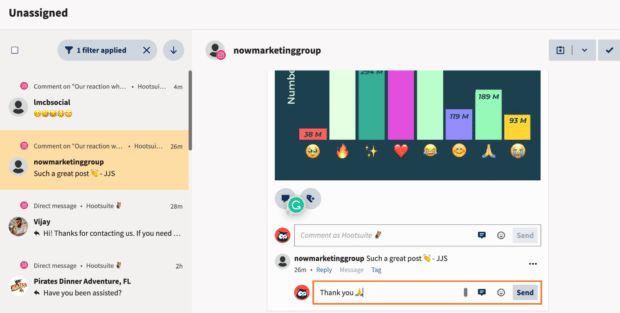 Screenshot des kollaborativen Inbox-Dashboards von Hootsuite