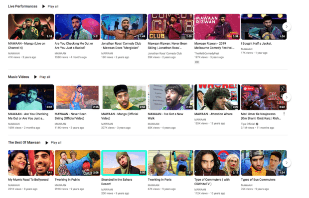 British comedian Mawaan Rizwan YouTube channel playlists