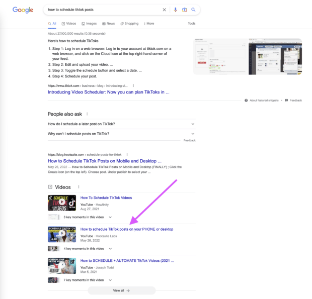 hootsuite lab video shown in google SERP