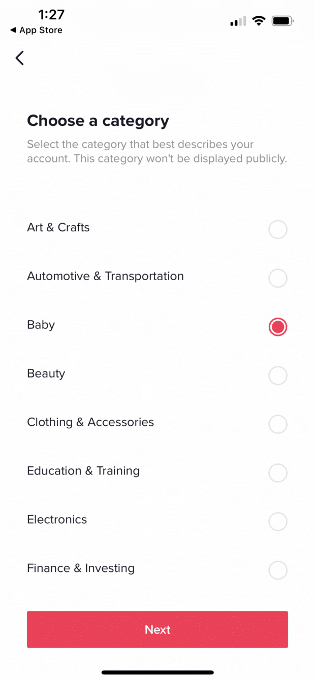 choose a category that best describes your account