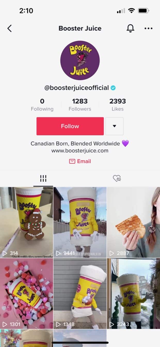 Booster Juice tiktok profile