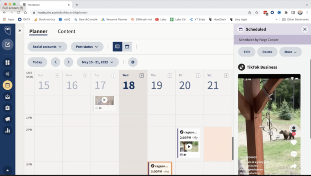 Hootsuite Planner calendar view