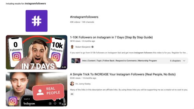 youtube search results for #instagramfollowers