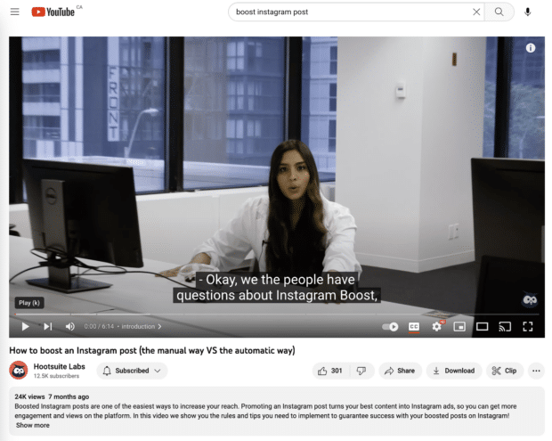 still from hootsuite labs youtube video with closed captions showing keyword 