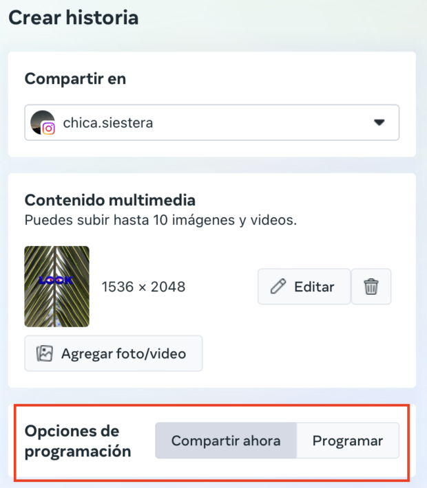 Programación de historias de Instagram en Meta Business Suite