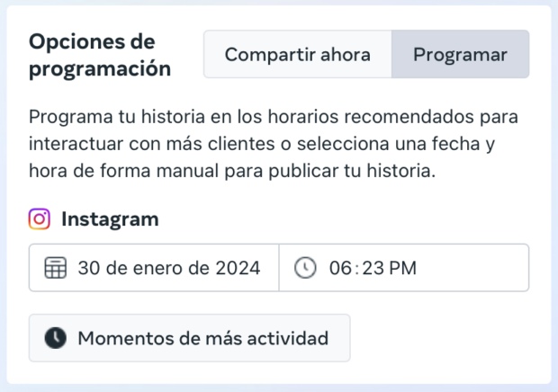 Elegir una fecha y hora para programar la historia de Instagram