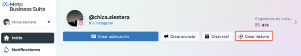Creación de una historia de Instagram en Meta Business Suite