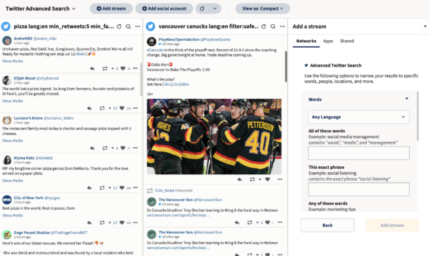 Twitter advanced search Hootsuite Streams