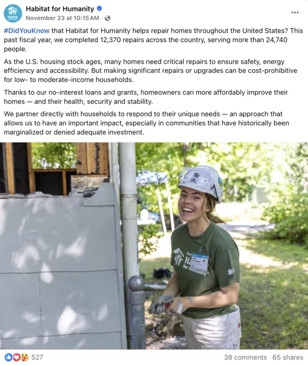 Habitat for Humanity social media donation example