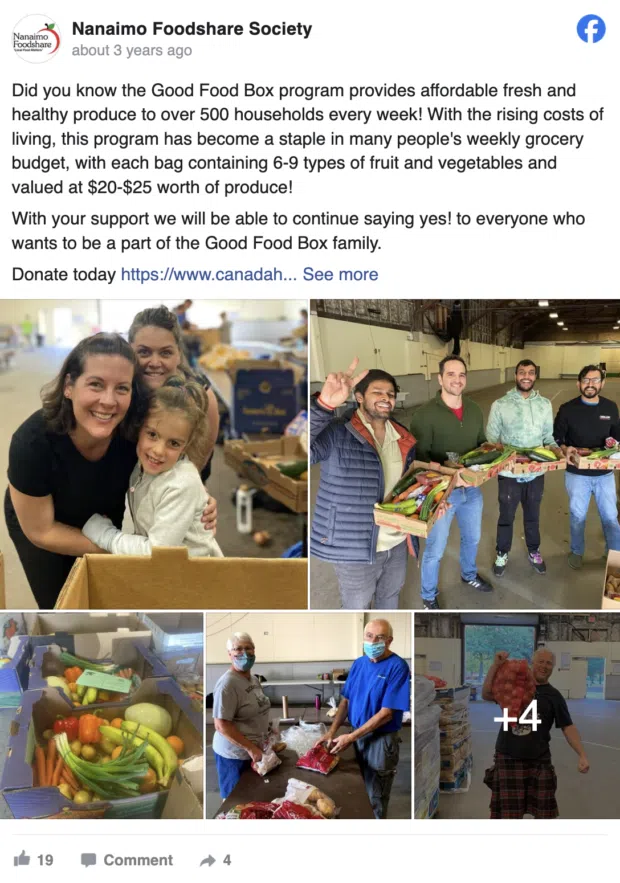 example of a Facebook donation request