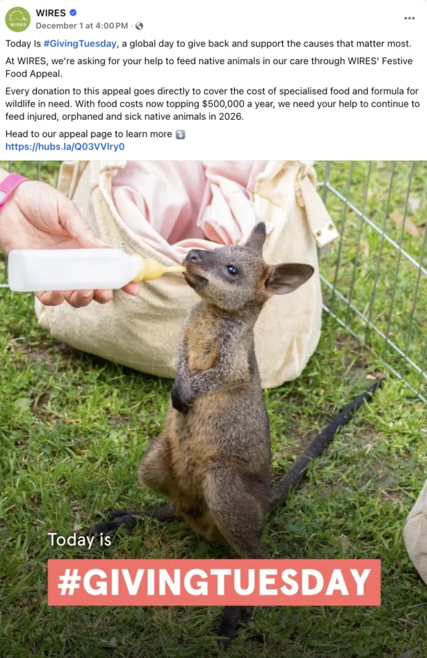 Social media donations example from Wires